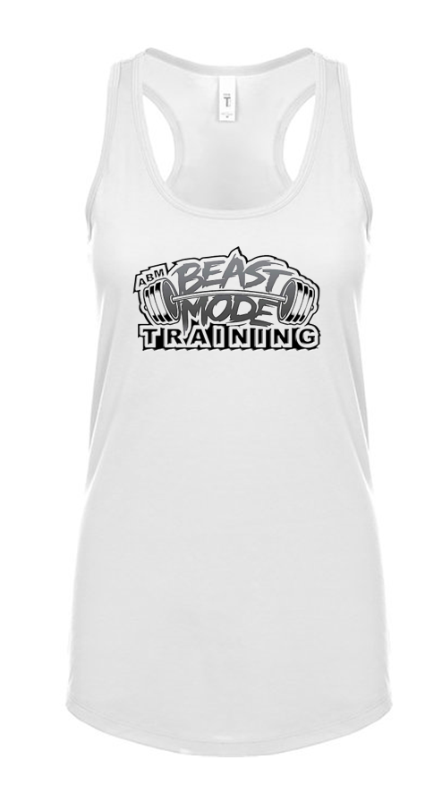 Beastmode White Ladies Racerback Tank