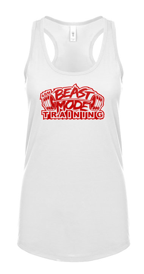 Beastmode White Ladies Racerback Tank