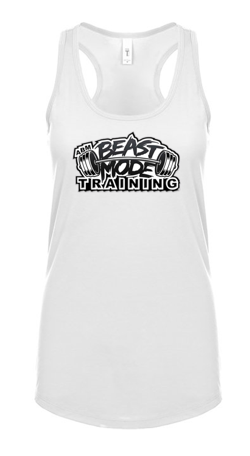 Beastmode White Ladies Racerback Tank