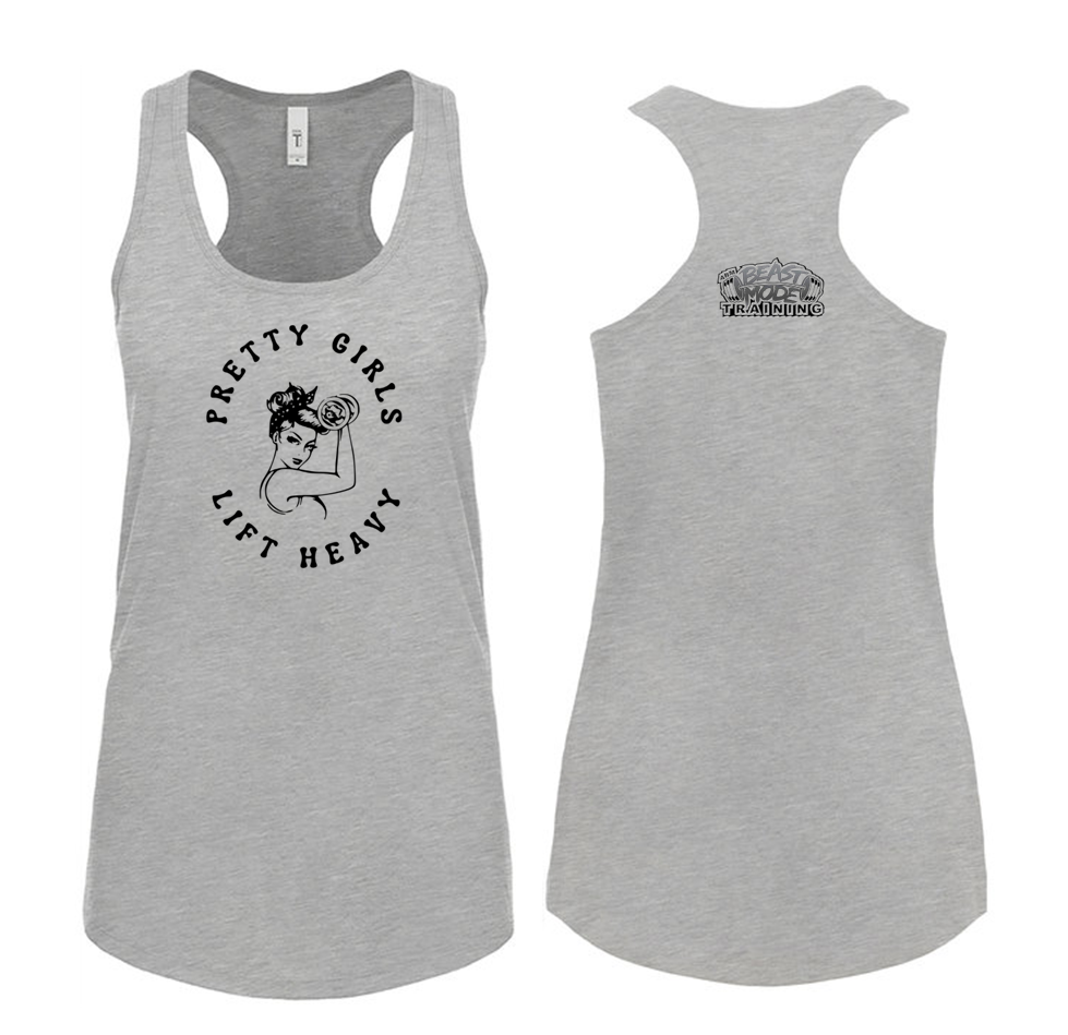 Pretty Girls Lift Heavy Heather Grey Ladies Racerback Tank
