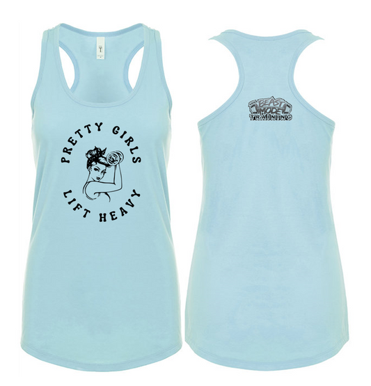 Pretty Girls Lift Heavy Cancun Blue Ladies Racerback Tank