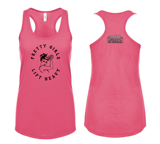 Pretty Girls Lift Heavy Hot Pink Ladies Racerback Tank