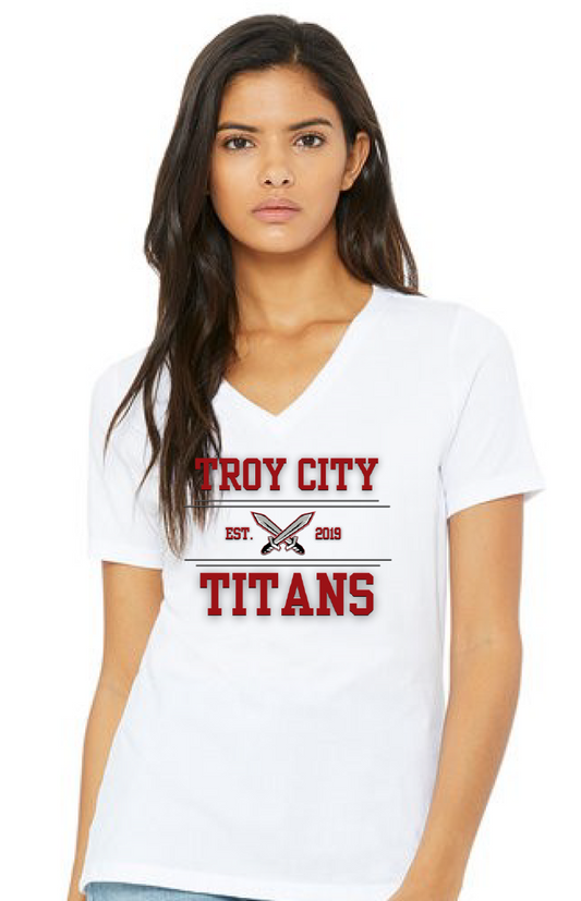TC Titan White Ladies Fit V-Neck TShirts
