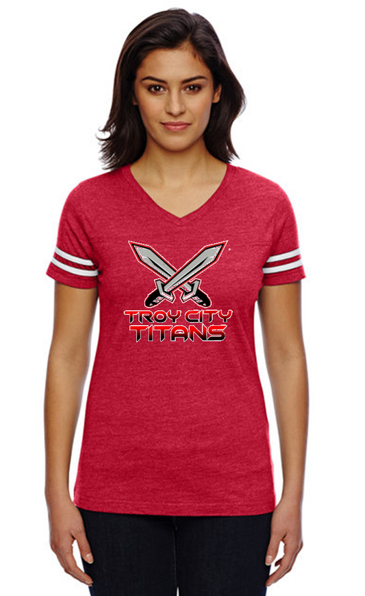 TC Titan Swords Vintage Red Ladies Fit Football TShirts